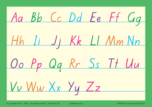 A5 UPPER & lowercase Alphabet Reference Cards -Pack of 6 | Butterflies Learning Cards