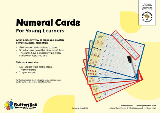 Numeral Practice Cards – Wipe Clean, Pack of 5 | Butterflies Learning Cards